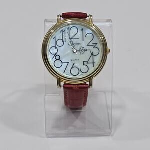 Collezioni Women's Quartz Watch Red Leather Band Mother of Pearl Gold Tone